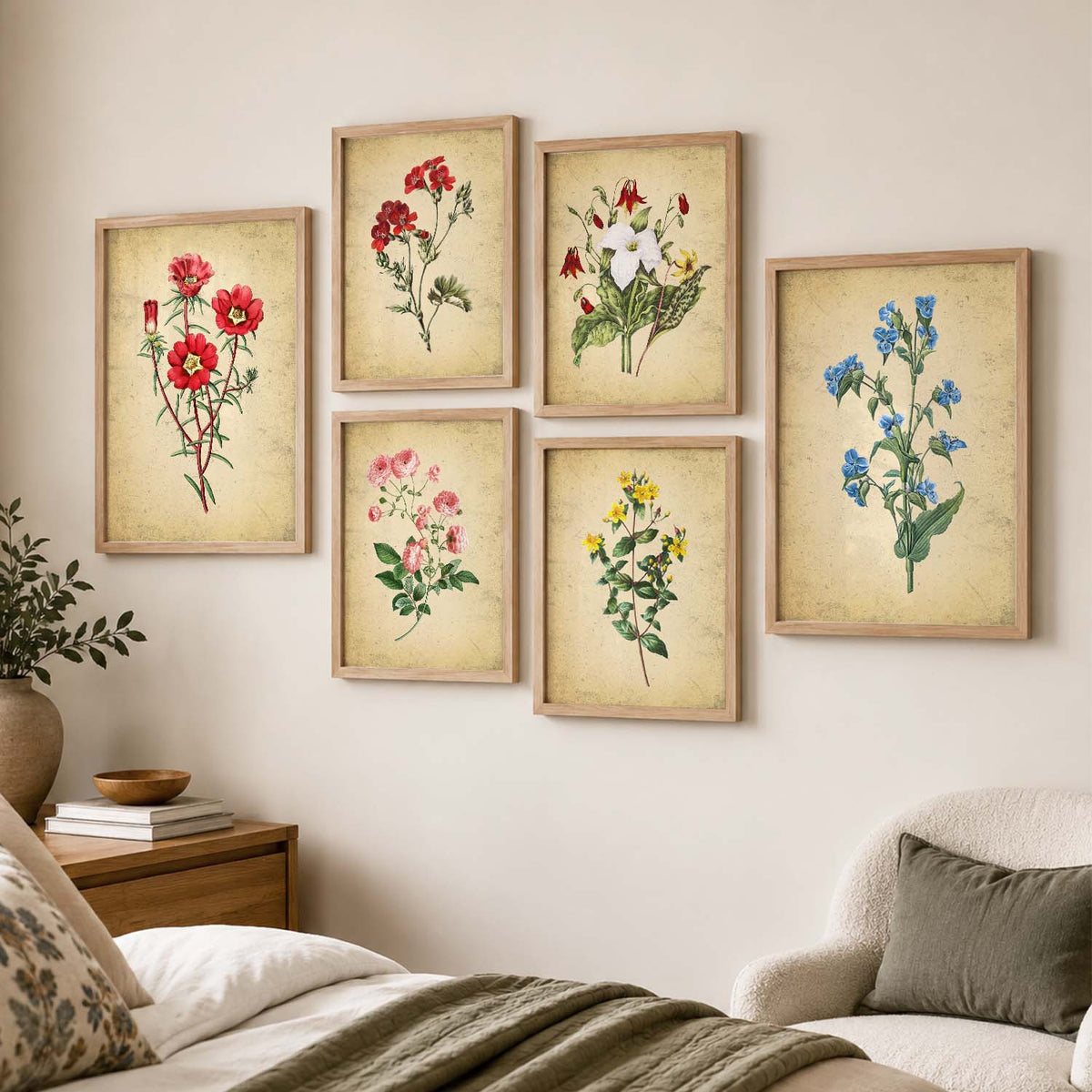 Nature Inspired Art Prints with Frame for Living Room Bedroom Home and Office Wall Decor Set of 6