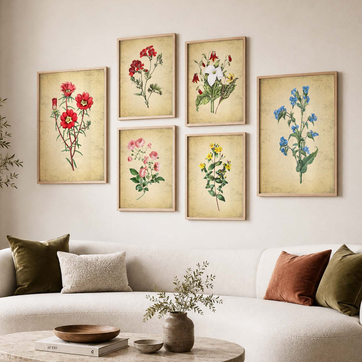Nature Inspired Art Prints with Frame for Living Room Bedroom Home and Office Wall Decor Set of 6