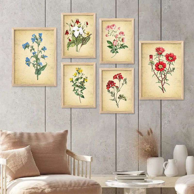 Nature Inspired Art Prints with Frame for Living Room Bedroom Home and Office Wall Decor Set of 6