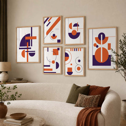 Geometric Abstract Boho Modern Wall Art Set of 6 Framed Prints