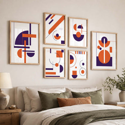 Geometric Abstract Boho Modern Wall Art Set of 6 Framed Prints