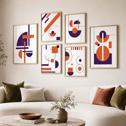 Geometric Abstract Boho Modern Wall Art Set of 6 Framed Prints