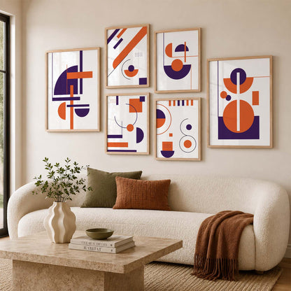Geometric Abstract Boho Modern Wall Art Set of 6 Framed Prints