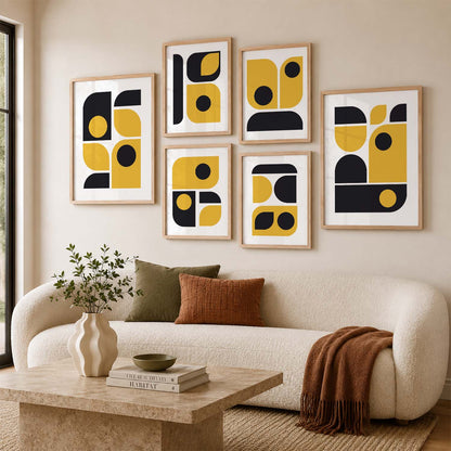 Geometric Abstract Boho Bold Wall Art Set of 6 Framed Prints