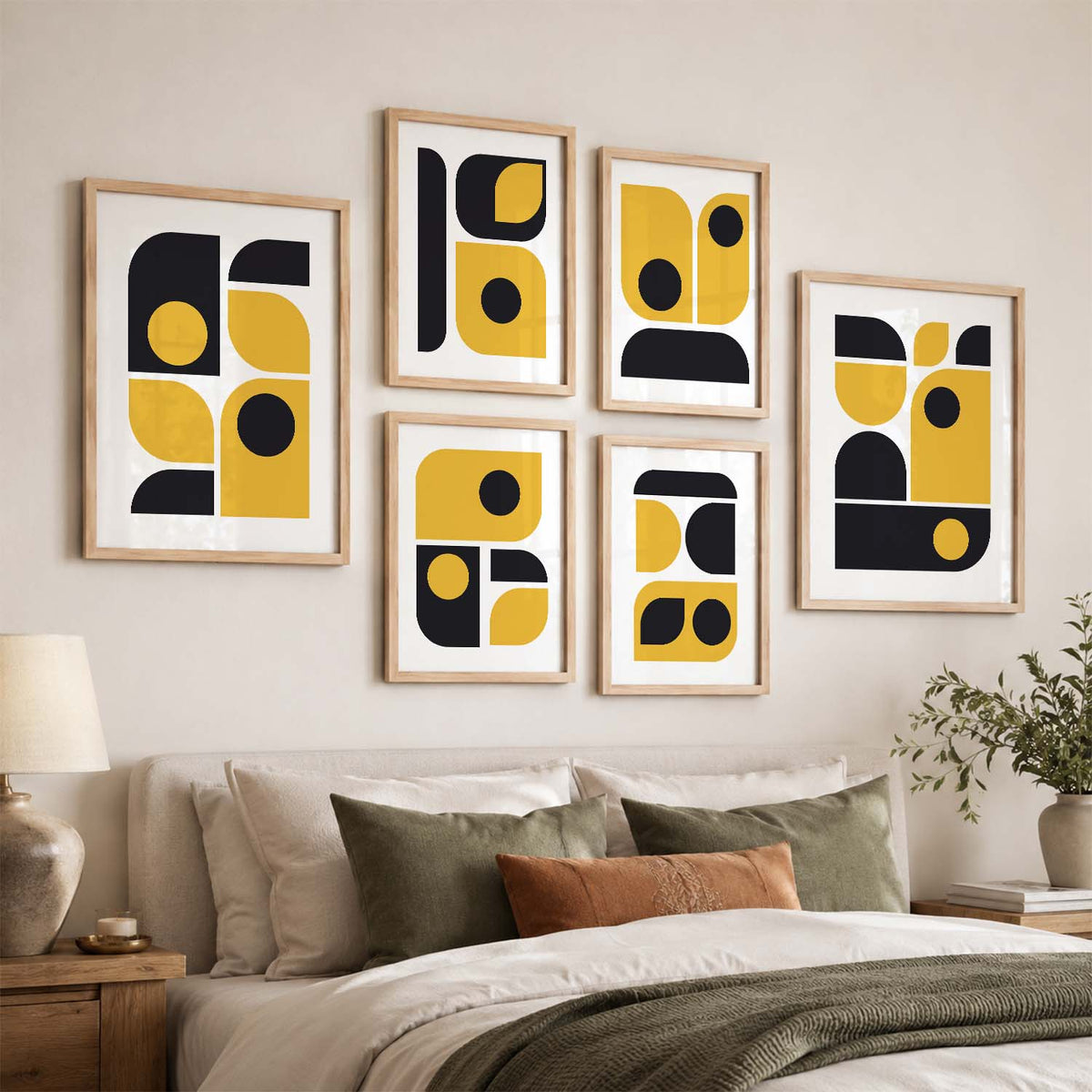 Geometric Abstract Boho Bold Wall Art Set of 6 Framed Prints