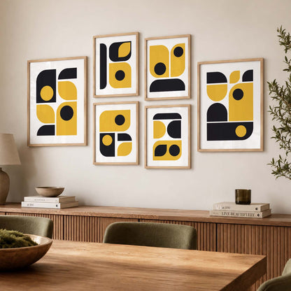Geometric Abstract Boho Bold Wall Art Set of 6 Framed Prints