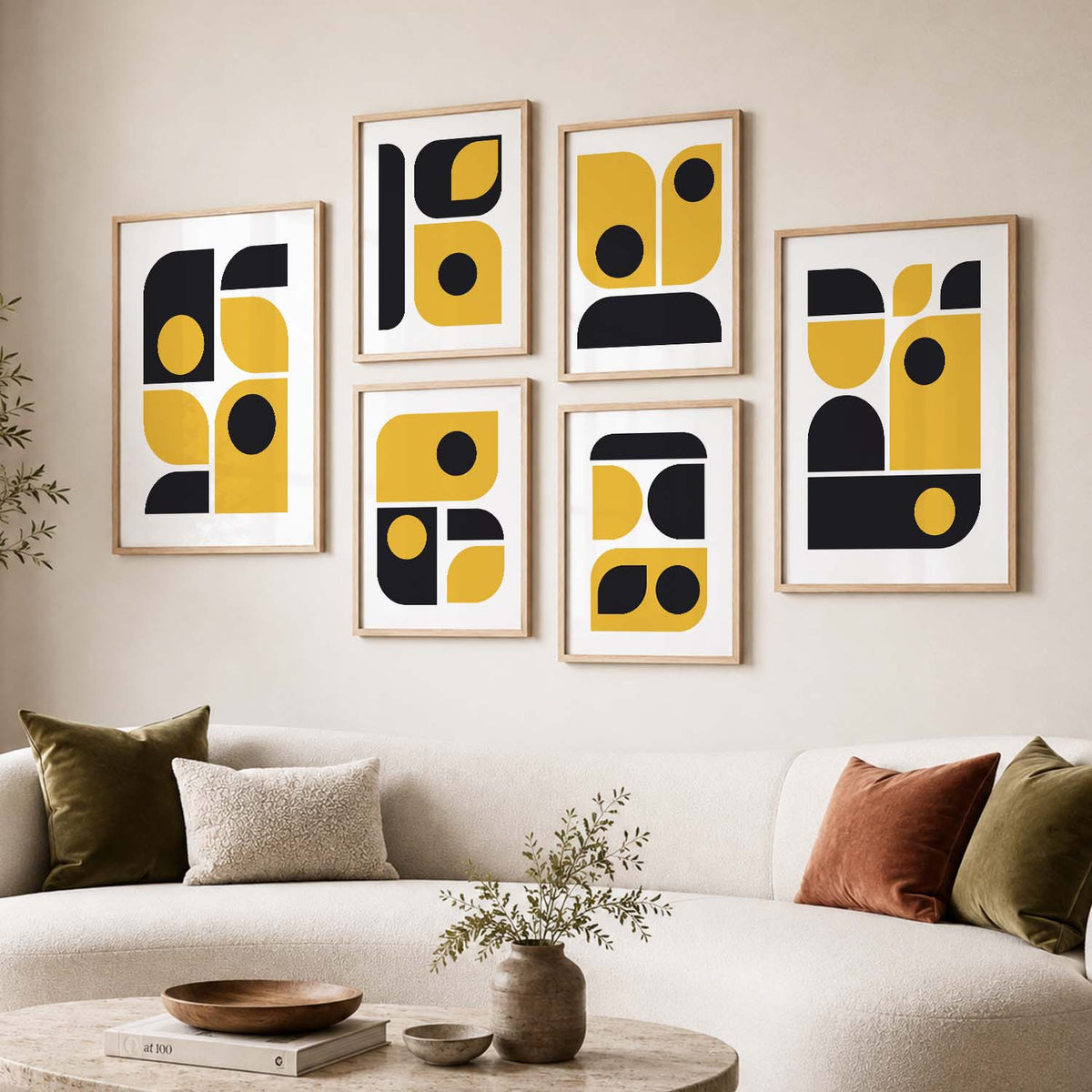 Geometric Abstract Boho Bold Wall Art Set of 6 Framed Prints
