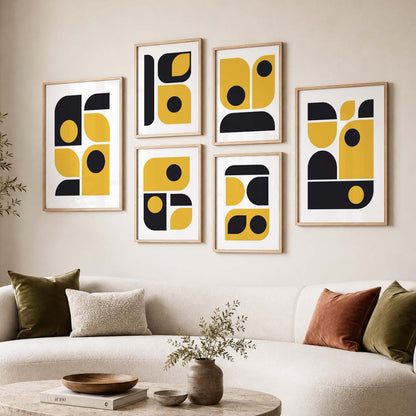 Geometric Abstract Boho Bold Wall Art Set of 6 Framed Prints