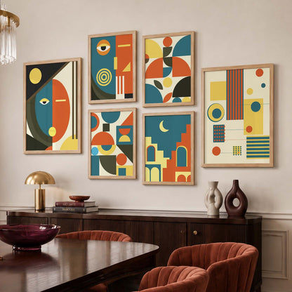 Geometric Abstract Boho Wall Art Set of 6 Framed Prints