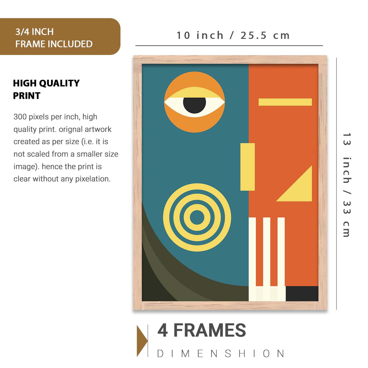 Geometric Abstract Boho Wall Art Set of 6 Framed Prints