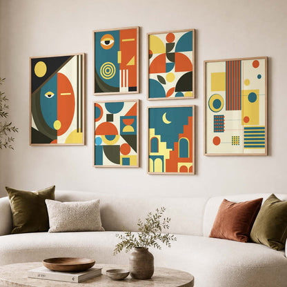 Geometric Abstract Boho Wall Art Set of 6 Framed Prints