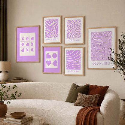 Abstract Boho Wall Art Set of 6 Framed Prints