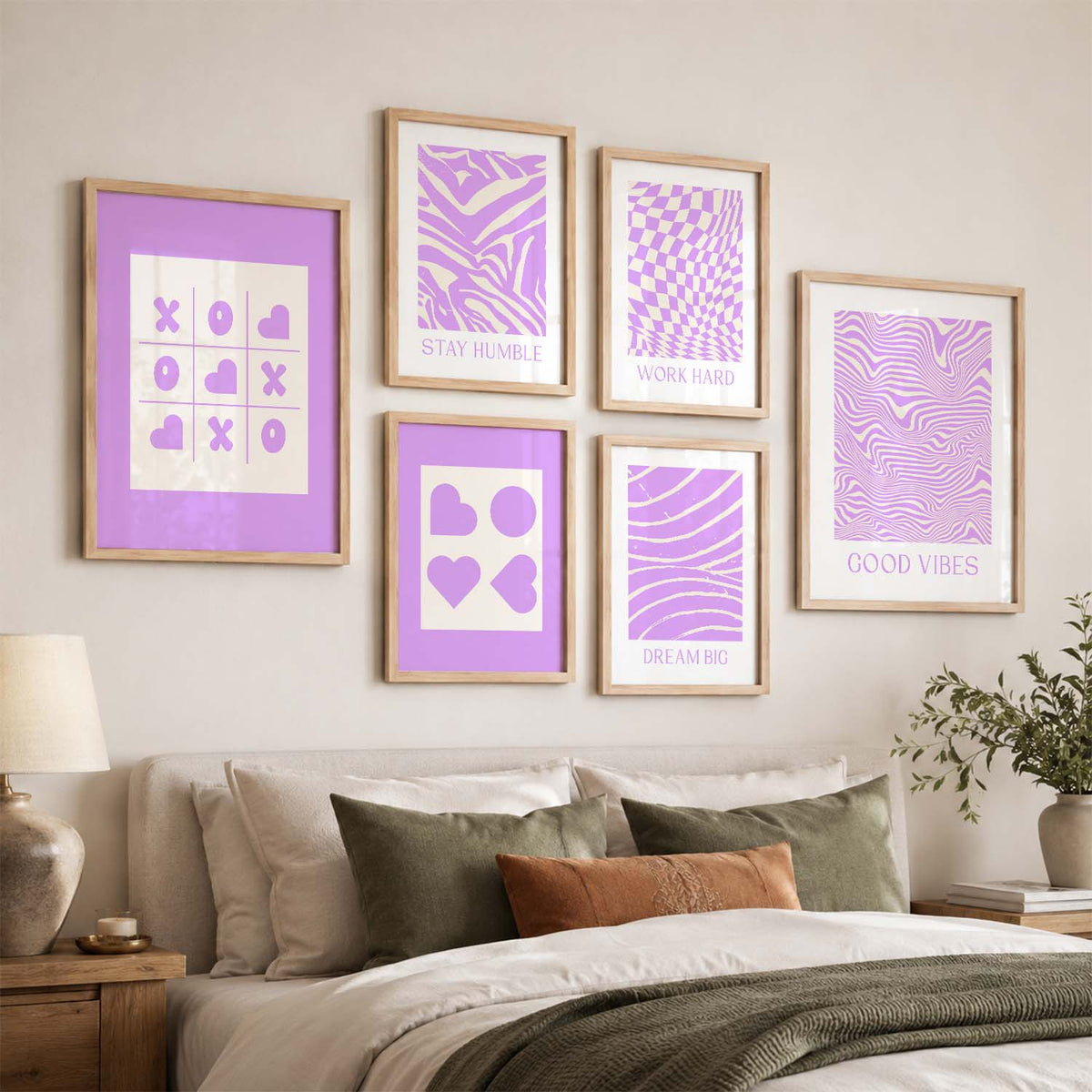 Abstract Boho Wall Art Set of 6 Framed Prints