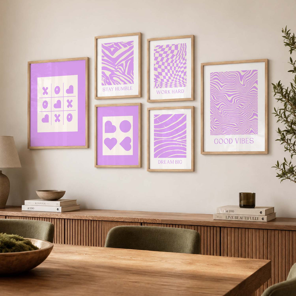 Abstract Boho Wall Art Set of 6 Framed Prints