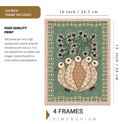 Traditional Indian Prints with Frame for Living Room Bedroom Home and Office Wall Decor Set of 6