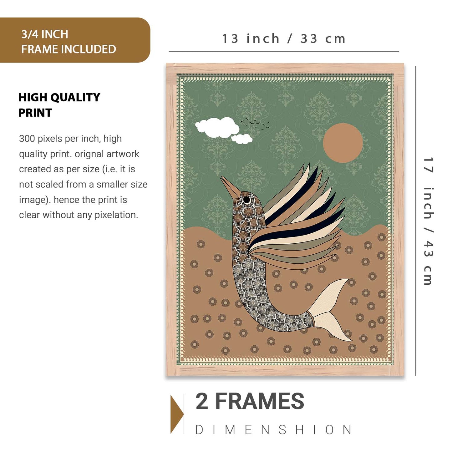 Traditional Indian Prints with Frame for Living Room Bedroom Home and Office Wall Decor Set of 6