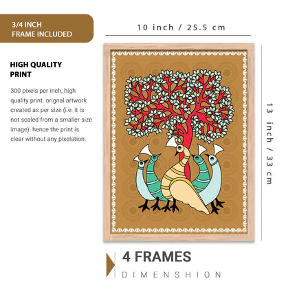 Traditional Indian Prints with Frame for Living Room Bedroom Home and Office Wall Decor Set of 6
