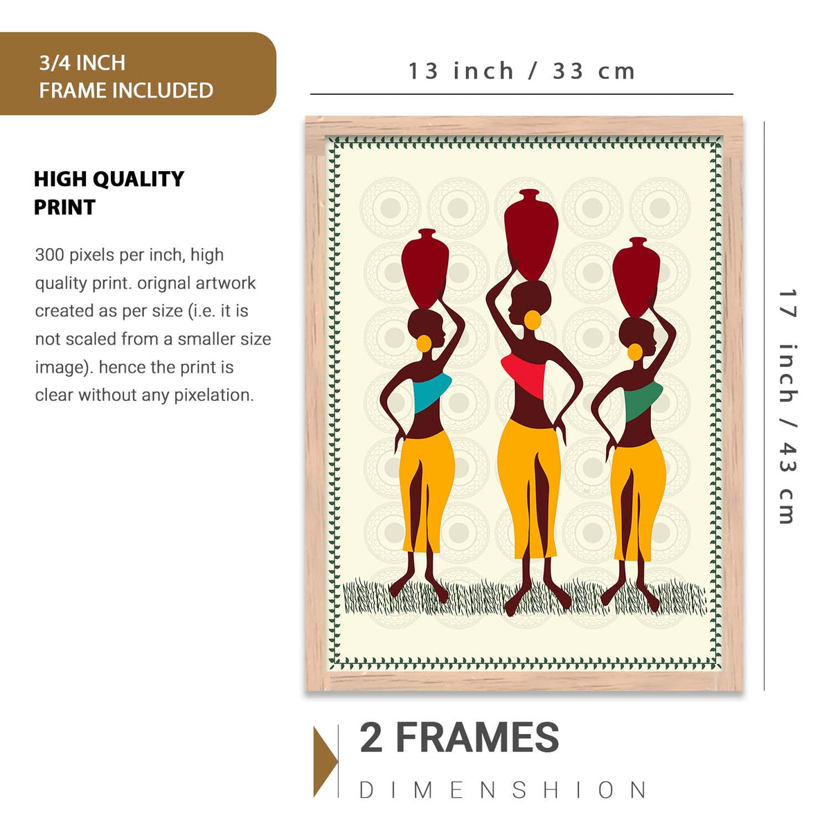 Traditional Indian Prints with Frame for Living Room Bedroom Home and Office Wall Decor Set of 6
