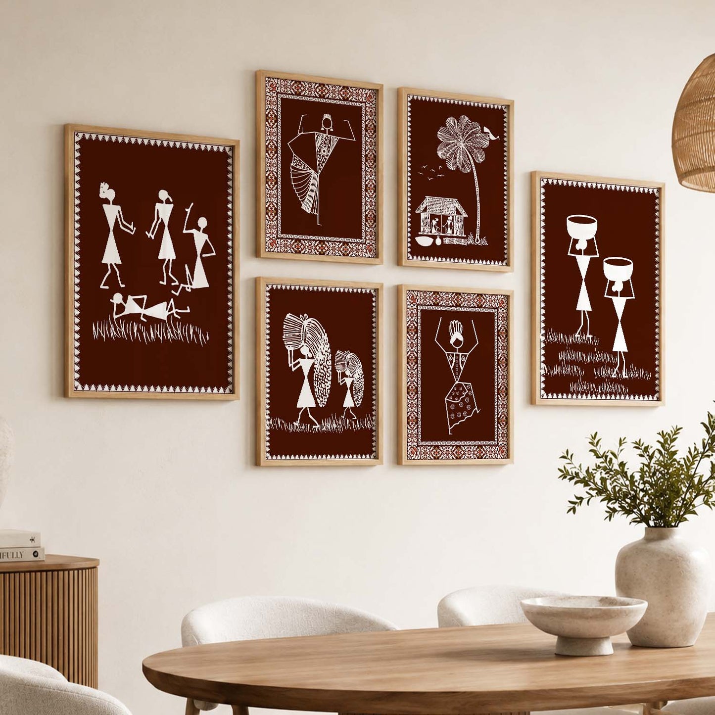 Traditional Indian Prints with Frame for Living Room Bedroom Home and Office Wall Decor Set of 6