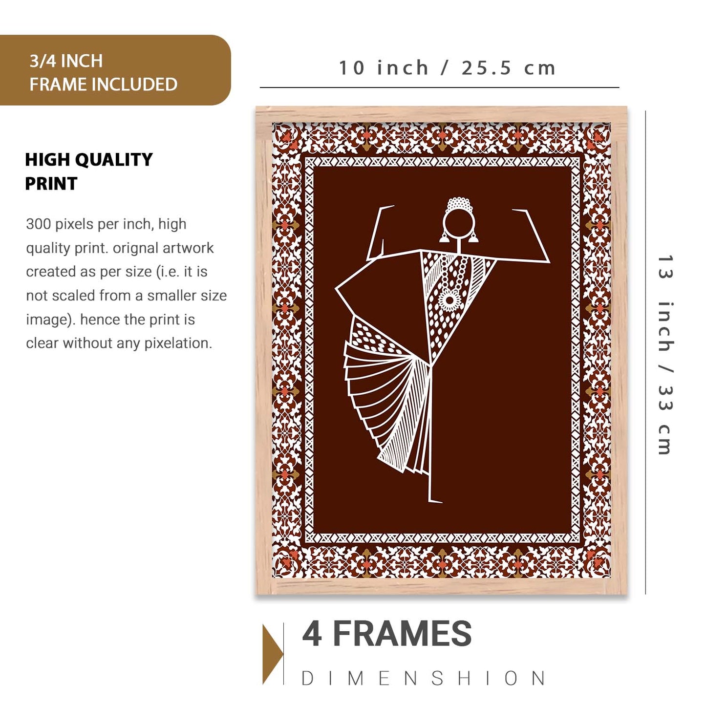 Traditional Indian Prints with Frame for Living Room Bedroom Home and Office Wall Decor Set of 6