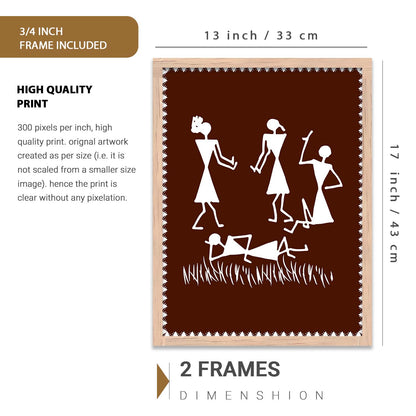 Traditional Indian Prints with Frame for Living Room Bedroom Home and Office Wall Decor Set of 6
