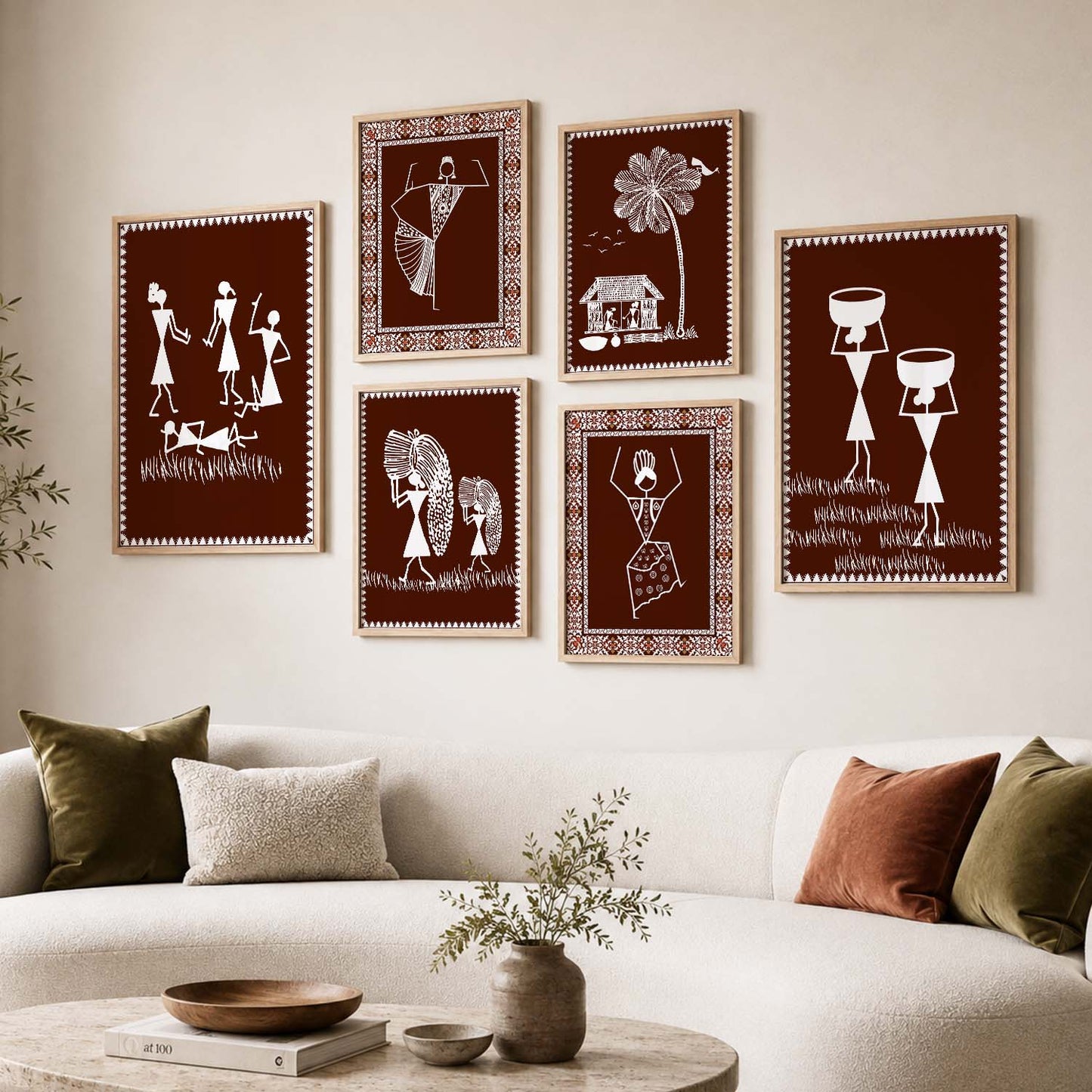 Traditional Indian Prints with Frame for Living Room Bedroom Home and Office Wall Decor Set of 6