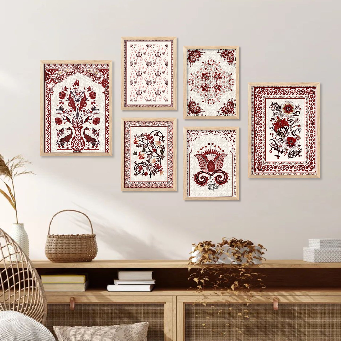 Traditional Indian Prints with Frame for Living Room Bedroom Home and Office Wall Decor Set of 6