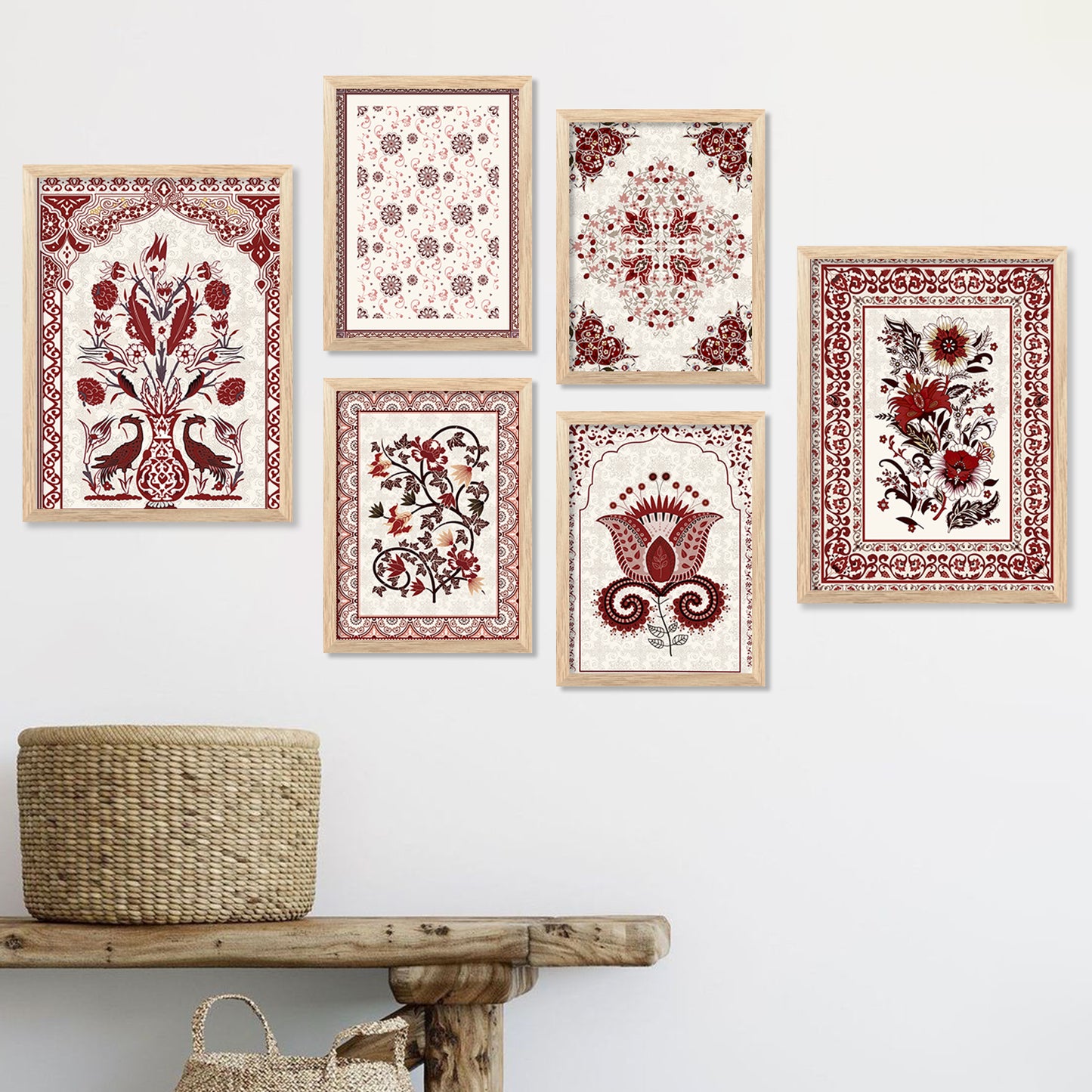 Traditional Indian Prints with Frame for Living Room Bedroom Home and Office Wall Decor Set of 6