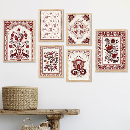 Traditional Indian Prints with Frame for Living Room Bedroom Home and Office Wall Decor Set of 6