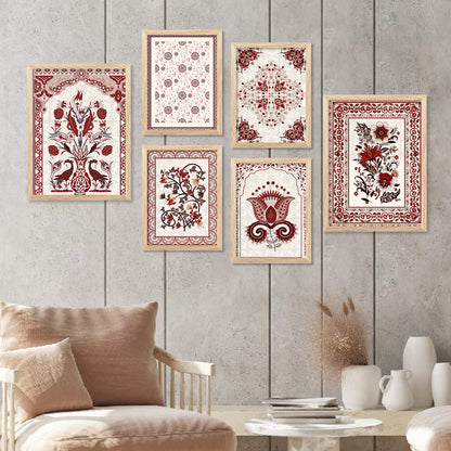 Traditional Indian Prints with Frame for Living Room Bedroom Home and Office Wall Decor Set of 6