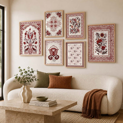 Traditional Indian Prints with Frame for Living Room Bedroom Home and Office Wall Decor Set of 6