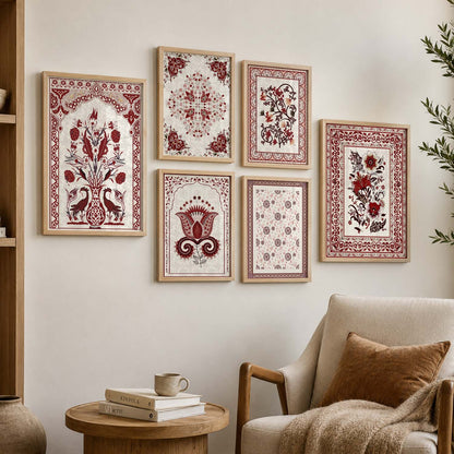 Traditional Indian Prints with Frame for Living Room Bedroom Home and Office Wall Decor Set of 6