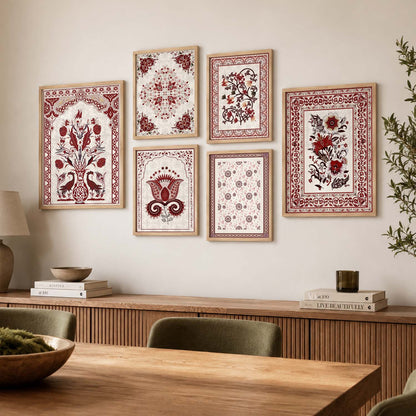 Traditional Indian Prints with Frame for Living Room Bedroom Home and Office Wall Decor Set of 6