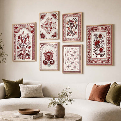 Traditional Indian Prints with Frame for Living Room Bedroom Home and Office Wall Decor Set of 6