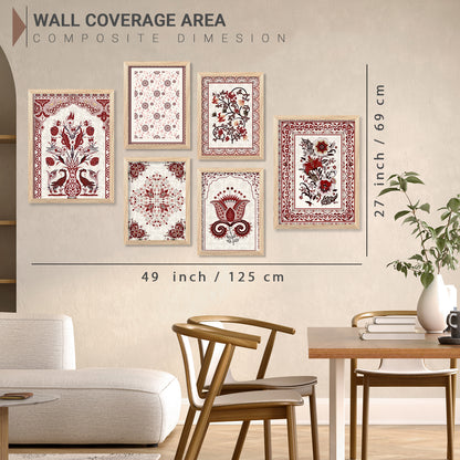 Traditional Indian Prints with Frame for Living Room Bedroom Home and Office Wall Decor Set of 6