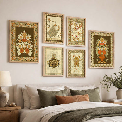 Traditional Indian Prints with Frame for Living Room Bedroom Home and Office Wall Decor Set of 6