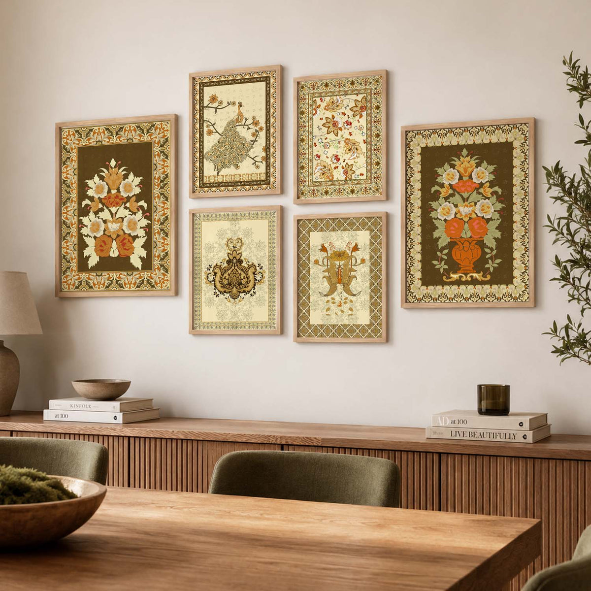 Traditional Indian Prints with Frame for Living Room Bedroom Home and Office Wall Decor Set of 6