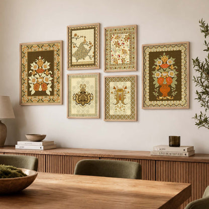 Traditional Indian Prints with Frame for Living Room Bedroom Home and Office Wall Decor Set of 6