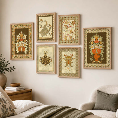 Traditional Indian Prints with Frame for Living Room Bedroom Home and Office Wall Decor Set of 6