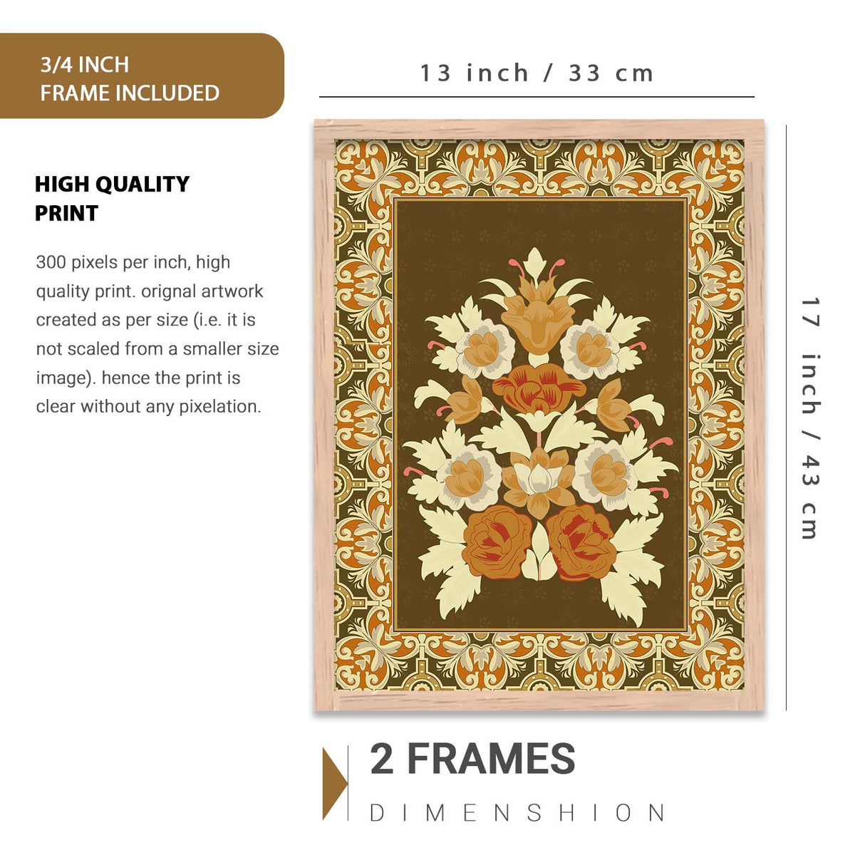 Traditional Indian Prints with Frame for Living Room Bedroom Home and Office Wall Decor Set of 6