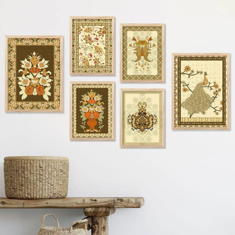 Traditional Indian Prints with Frame for Living Room Bedroom Home and Office Wall Decor Set of 6