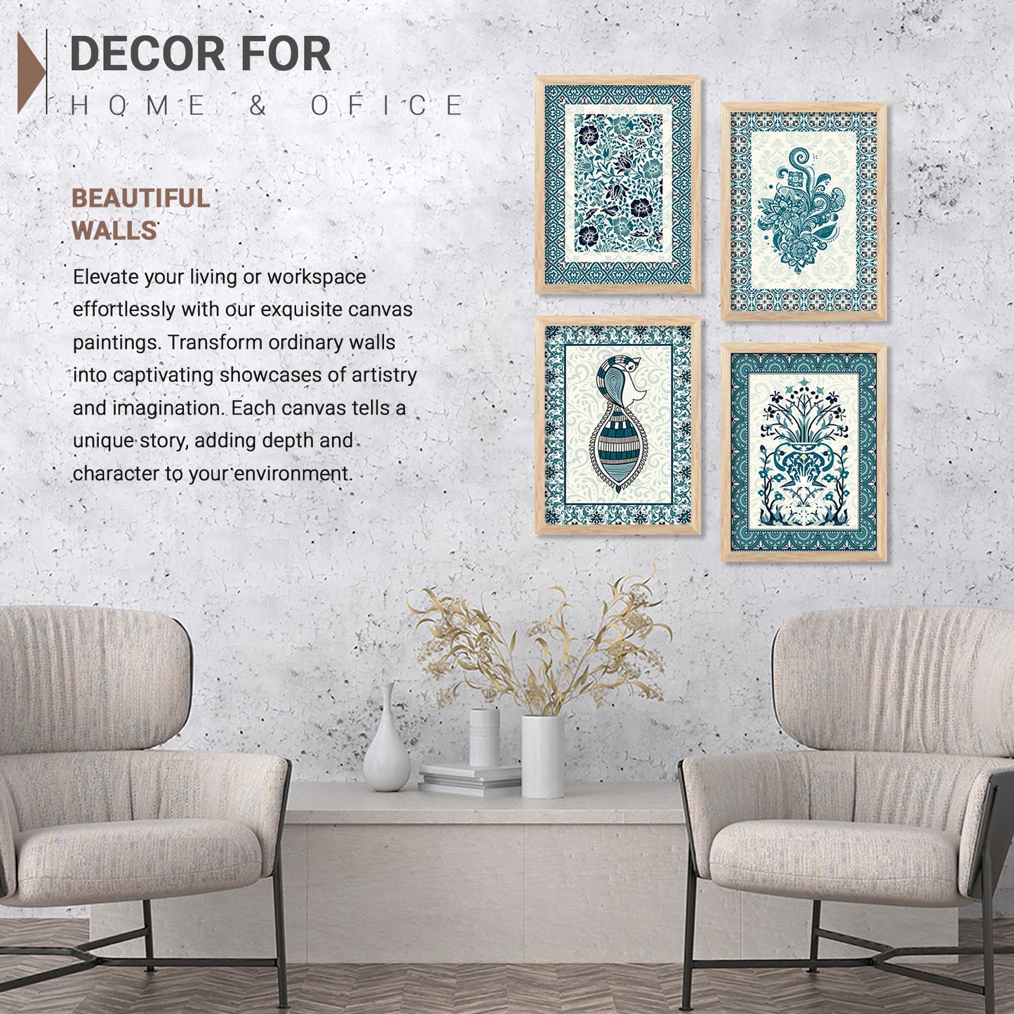 Traditional Indian Prints with Frame for Living Room Bedroom Home and Office Wall Decor Set of 6