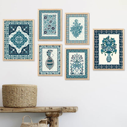 Traditional Indian Prints with Frame for Living Room Bedroom Home and Office Wall Decor Set of 6