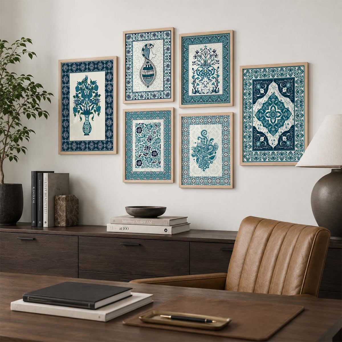 Traditional Indian Prints with Frame for Living Room Bedroom Home and Office Wall Decor Set of 6