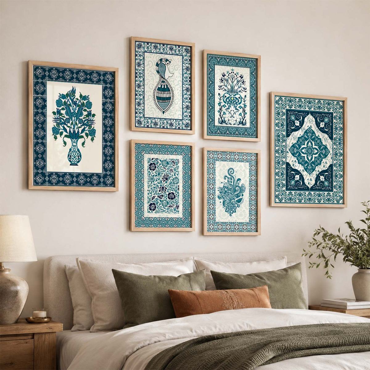Traditional Indian Prints with Frame for Living Room Bedroom Home and Office Wall Decor Set of 6
