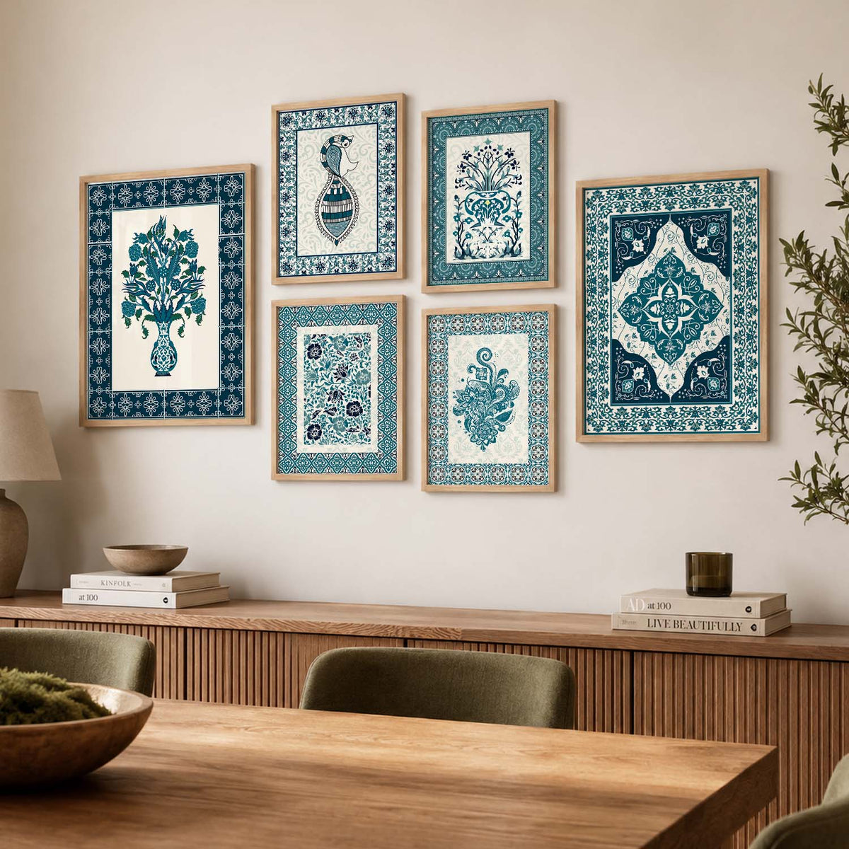 Traditional Indian Prints with Frame for Living Room Bedroom Home and Office Wall Decor Set of 6