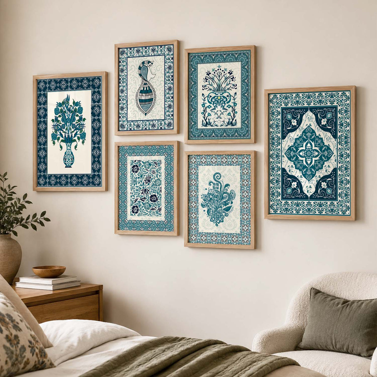 Traditional Indian Prints with Frame for Living Room Bedroom Home and Office Wall Decor Set of 6