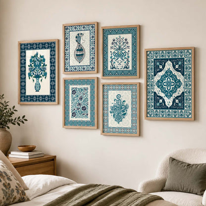 Traditional Indian Prints with Frame for Living Room Bedroom Home and Office Wall Decor Set of 6