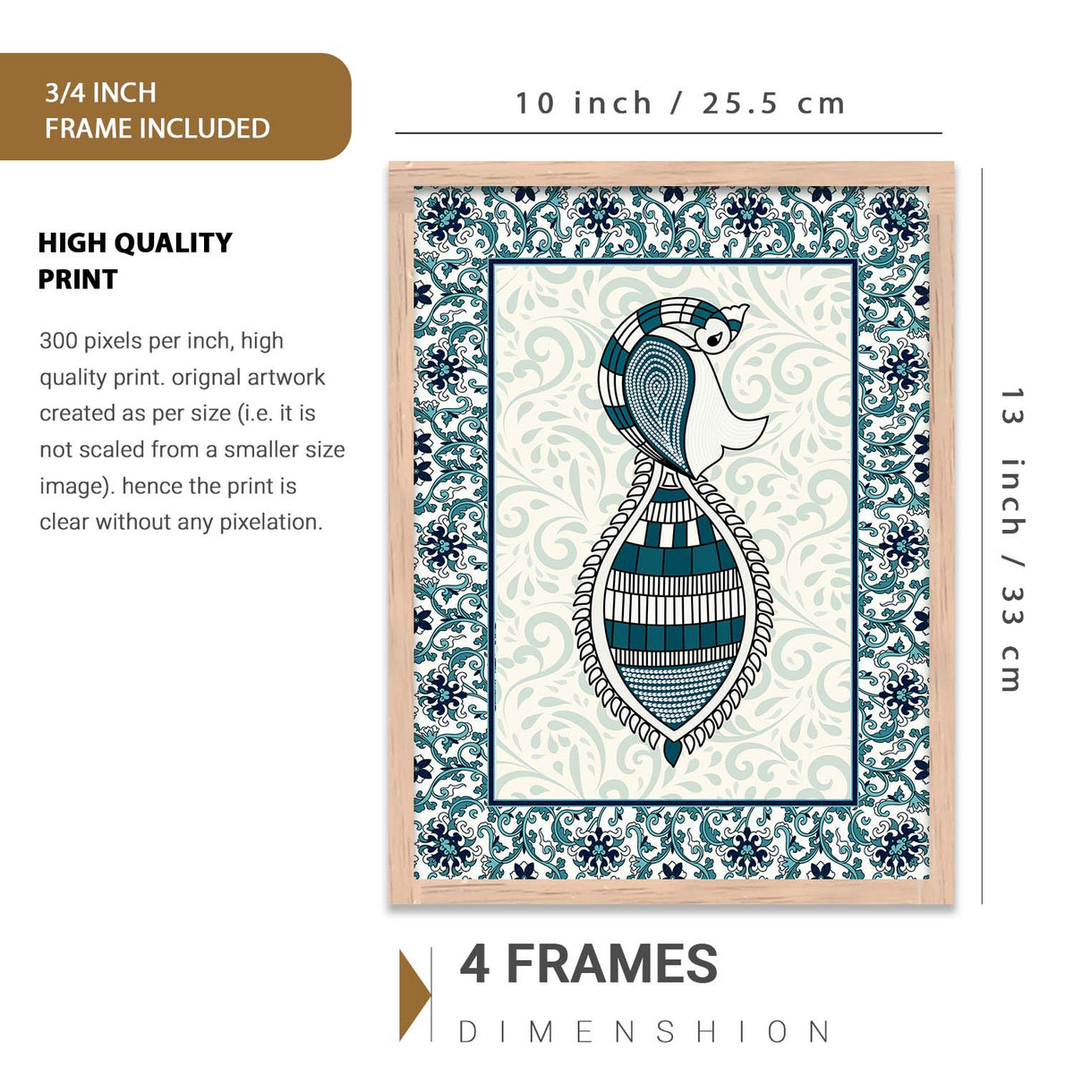 Traditional Indian Prints with Frame for Living Room Bedroom Home and Office Wall Decor Set of 6