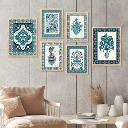 Traditional Indian Prints with Frame for Living Room Bedroom Home and Office Wall Decor Set of 6